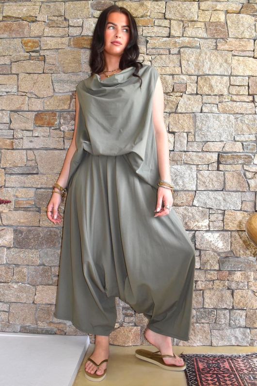Oscar Drape Trapeze Tank Khaki
